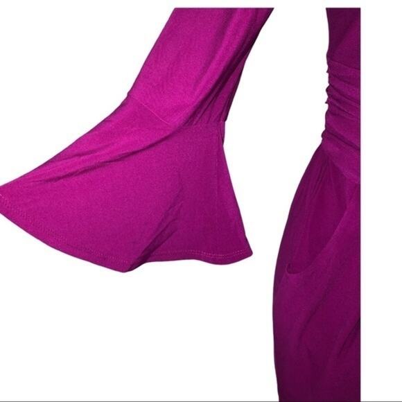 Eliza J Bell Sleeve Magenta Royale Fit Flare Dress 6 NWT - Picture 2 of 8